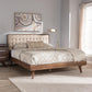 Soloman Mid-Century Modern Light Beige Fabric and Walnut Brown Finished Wood Full Size Platform Bed FredCo
