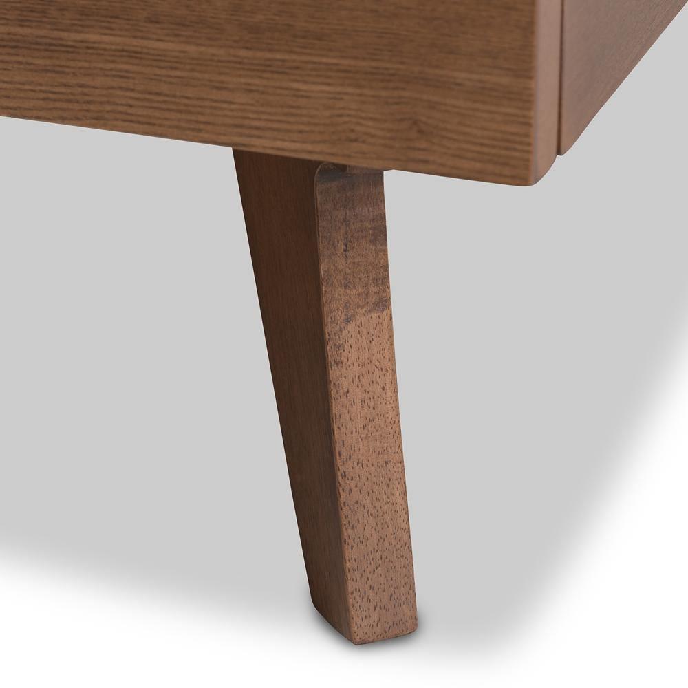 Soloman Mid-Century Modern Light Beige Fabric and Walnut Brown Finished Wood Full Size Platform Bed FredCo