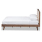 Soloman Mid-Century Modern Light Beige Fabric and Walnut Brown Finished Wood Full Size Platform Bed FredCo