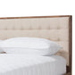Soloman Mid-Century Modern Light Beige Fabric and Walnut Brown Finished Wood Full Size Platform Bed FredCo