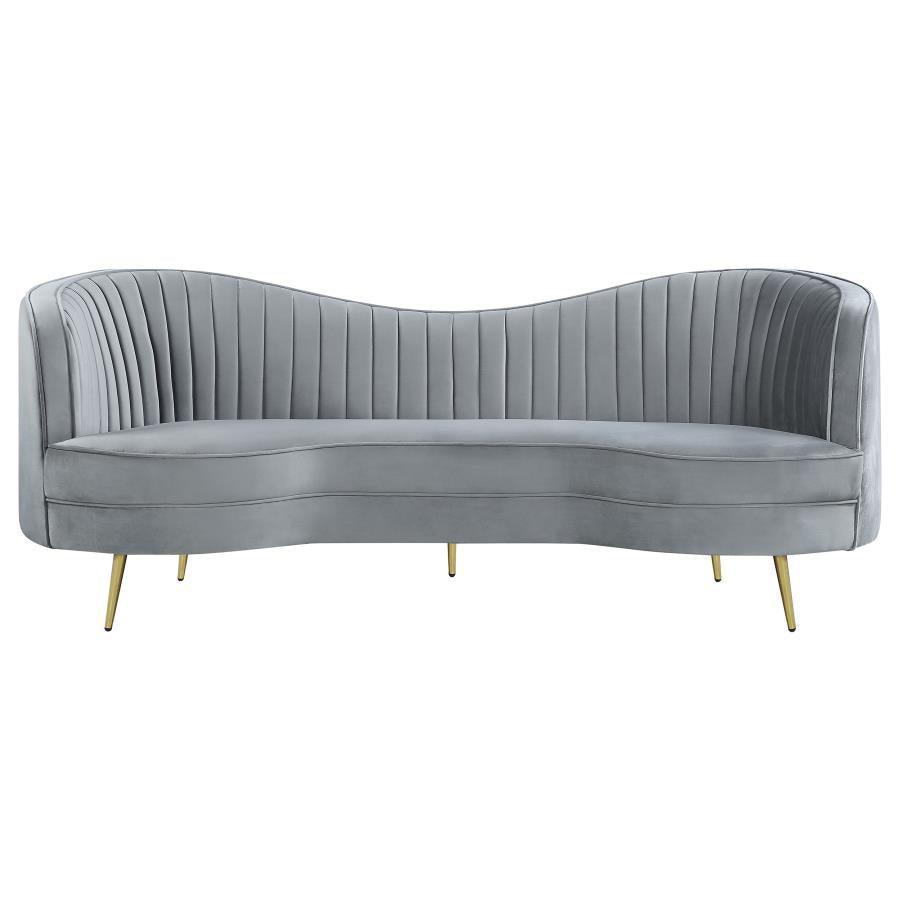 Sophia 2-piece Upholstered Living Room Set with Camel Back Grey and Gold 506864-S2 Coaster FredCo