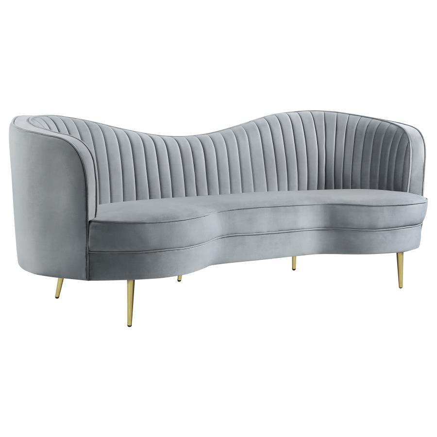 Sophia 2-piece Upholstered Living Room Set with Camel Back Grey and Gold 506864-S2 Coaster FredCo