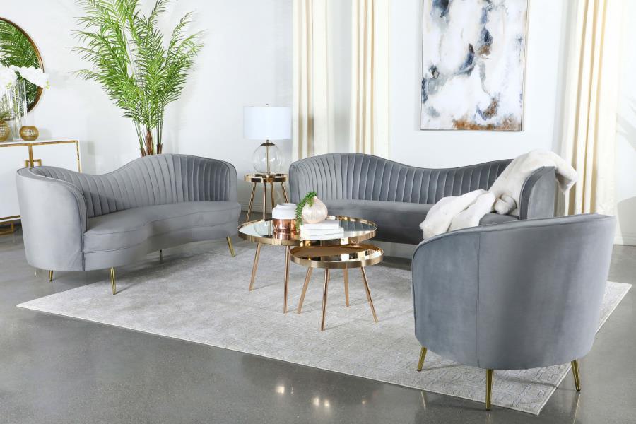 Sophia 3-piece Upholstered Living Room Set with Camel Back Grey and Gold 506864-S3 Coaster FredCo