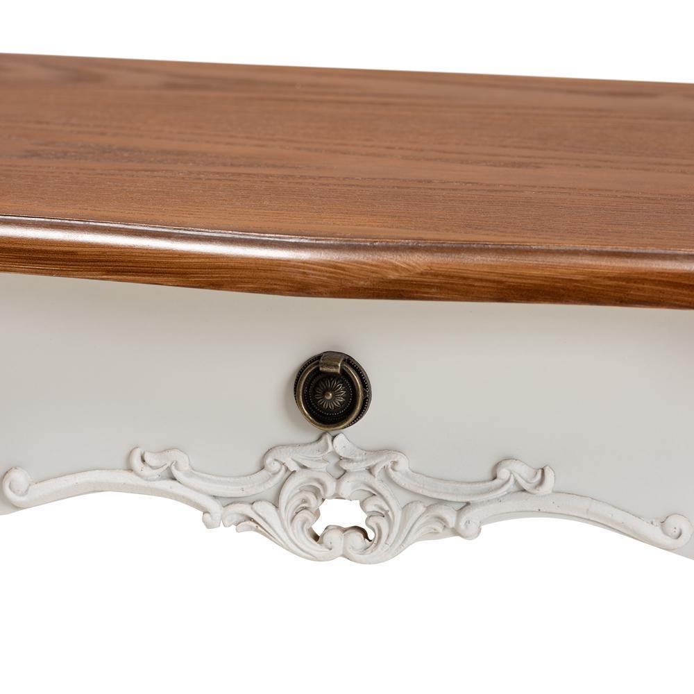 Sophie Classic Traditional French Country White and Brown Finished Small 3-Drawer Wood Console Table FredCo
