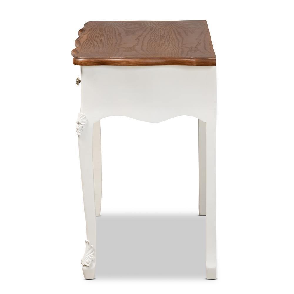 Sophie Classic Traditional French Country White and Brown Finished Small 3-Drawer Wood Console Table FredCo