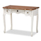 Sophie Classic Traditional French Country White and Brown Finished Small 3-Drawer Wood Console Table FredCo