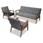 Sorrento Mid-century Modern Grey Velvet Fabric Upholstered Walnut Finished 3-Piece Wooden Living Room Set FredCo