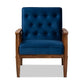 Sorrento Mid-century Modern Navy Blue Velvet Fabric Upholstered Walnut Finished Wooden Lounge Chair FredCo