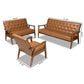 Sorrento Mid-Century Modern Tan Faux Leather Upholstered and Walnut Brown Finished Wood 3-Piece Living Room Set FredCo