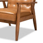 Sorrento Mid-Century Modern Tan Faux Leather Upholstered and Walnut Brown Finished Wood Lounge Chair FredCo