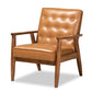 Sorrento Mid-Century Modern Tan Faux Leather Upholstered and Walnut Brown Finished Wood Lounge Chair FredCo
