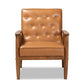 Sorrento Mid-Century Modern Tan Faux Leather Upholstered and Walnut Brown Finished Wood Lounge Chair FredCo