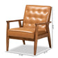 Sorrento Mid-Century Modern Tan Faux Leather Upholstered and Walnut Brown Finished Wood Lounge Chair FredCo