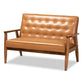 Sorrento Mid-Century Modern Tan Faux Leather Upholstered and Walnut Brown Finished Wood Loveseat FredCo