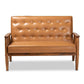 Sorrento Mid-Century Modern Tan Faux Leather Upholstered and Walnut Brown Finished Wood Loveseat FredCo