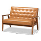 Sorrento Mid-Century Modern Tan Faux Leather Upholstered and Walnut Brown Finished Wood Loveseat FredCo