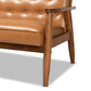 Sorrento Mid-Century Modern Tan Faux Leather Upholstered and Walnut Brown Finished Wood Loveseat FredCo