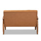 Sorrento Mid-Century Modern Tan Faux Leather Upholstered and Walnut Brown Finished Wood Loveseat FredCo