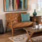 Sorrento Mid-Century Modern Tan Faux Leather Upholstered and Walnut Brown Finished Wood Loveseat FredCo