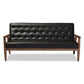Sorrento Mid-century Retro Modern Black Faux Leather Upholstered Wooden 3-seater Sofa FredCo
