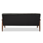 Sorrento Mid-century Retro Modern Black Faux Leather Upholstered Wooden 3-seater Sofa FredCo