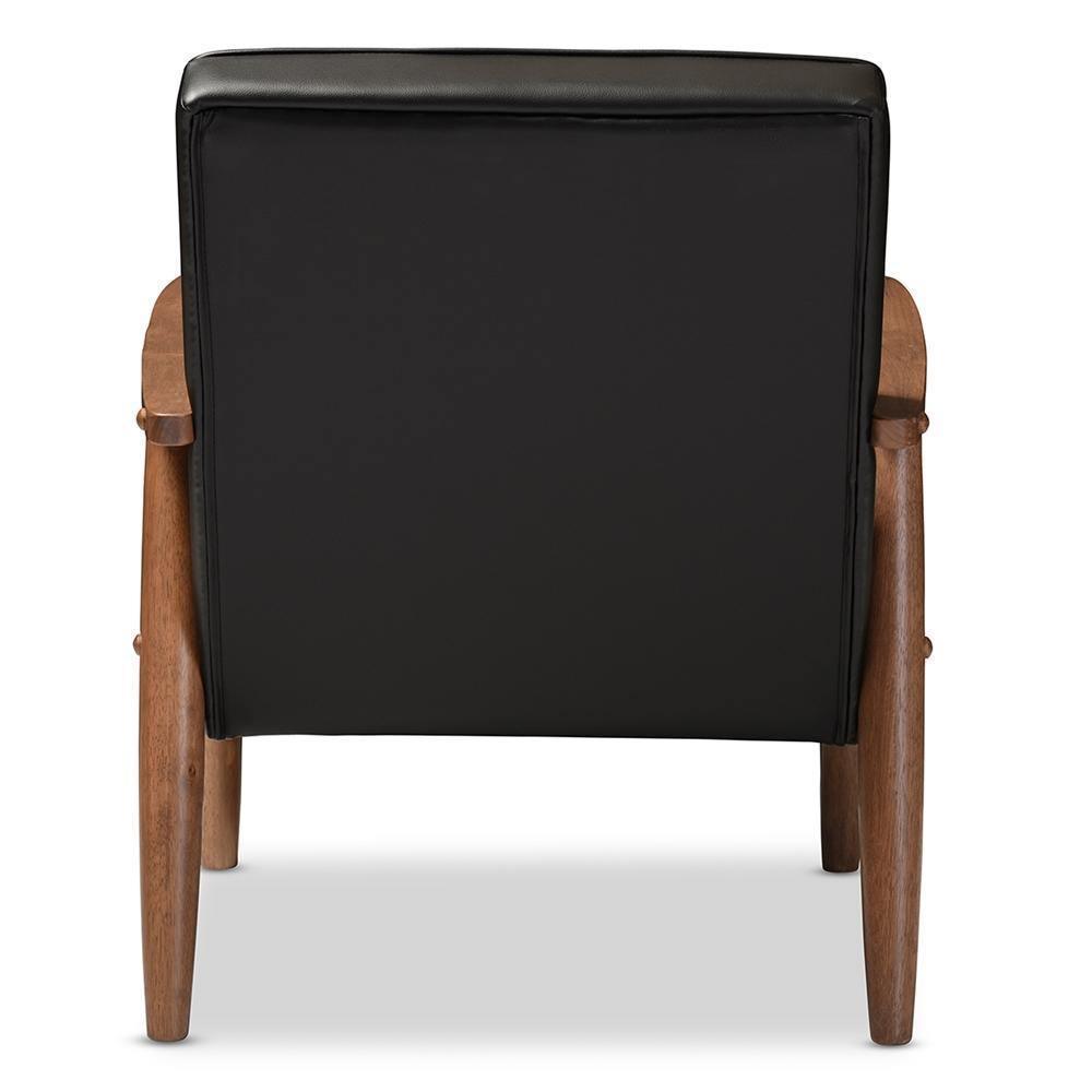Sorrento Mid-century Retro Modern Black Faux Leather Upholstered Wooden Lounge Chair FredCo