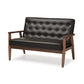 Sorrento Mid-century Retro Modern Brown Faux Leather Upholstered Wooden 2-seater Loveseat FredCo