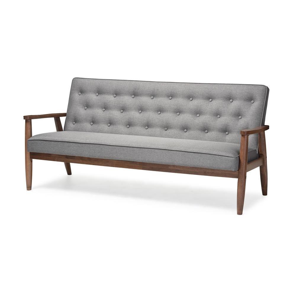 Sorrento Mid-century Retro Modern Grey Fabric Upholstered Wooden 3-seater Sofa FredCo