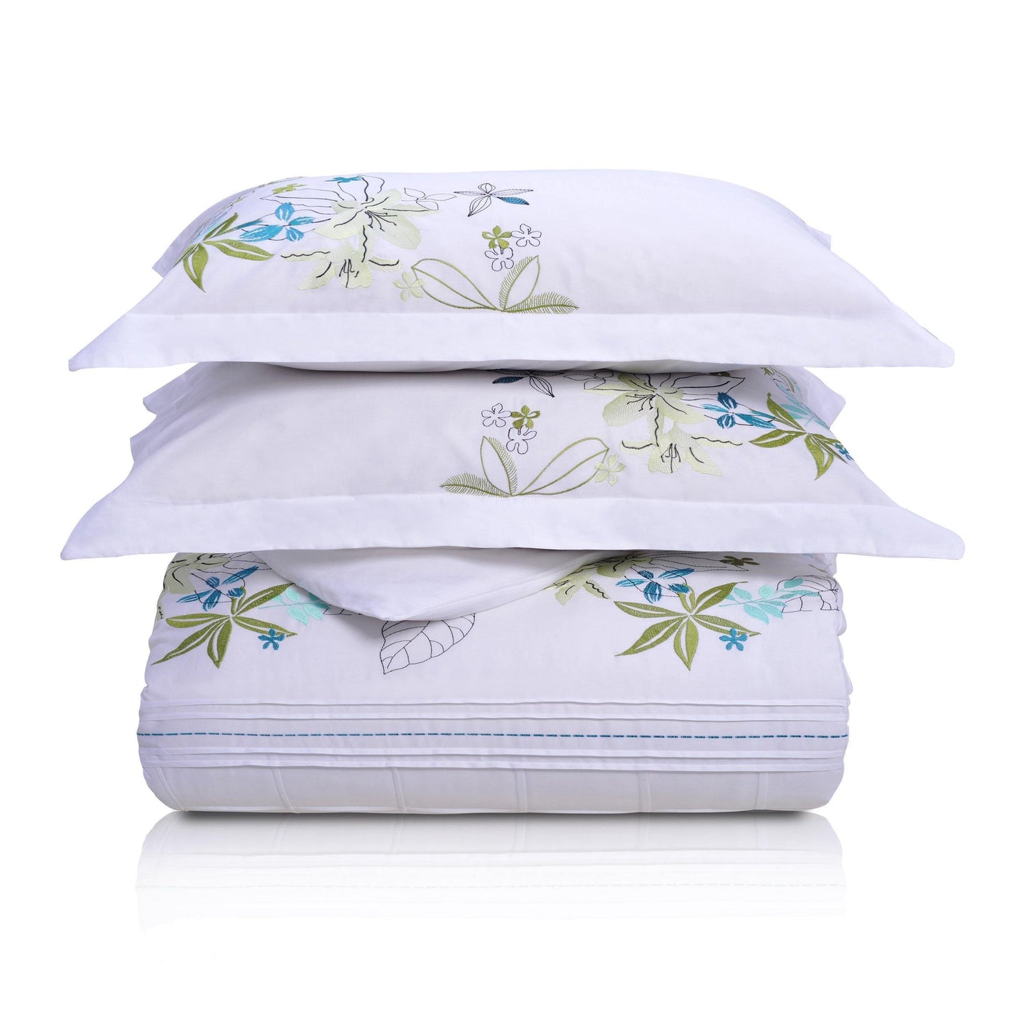 Spring Blooms 100% Cotton Floral Embroidered Duvet Cover Set FredCo