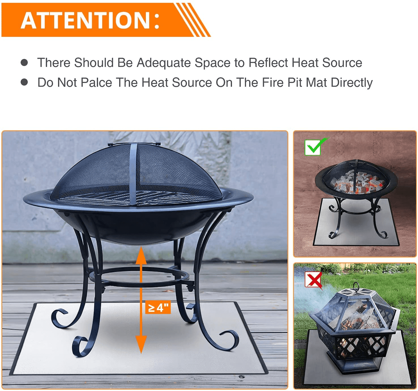 Square Fire Pit Mat Round, Rectangular Fire Pit, Fire Pit Pad Grill Mats Deck Protector FredCo