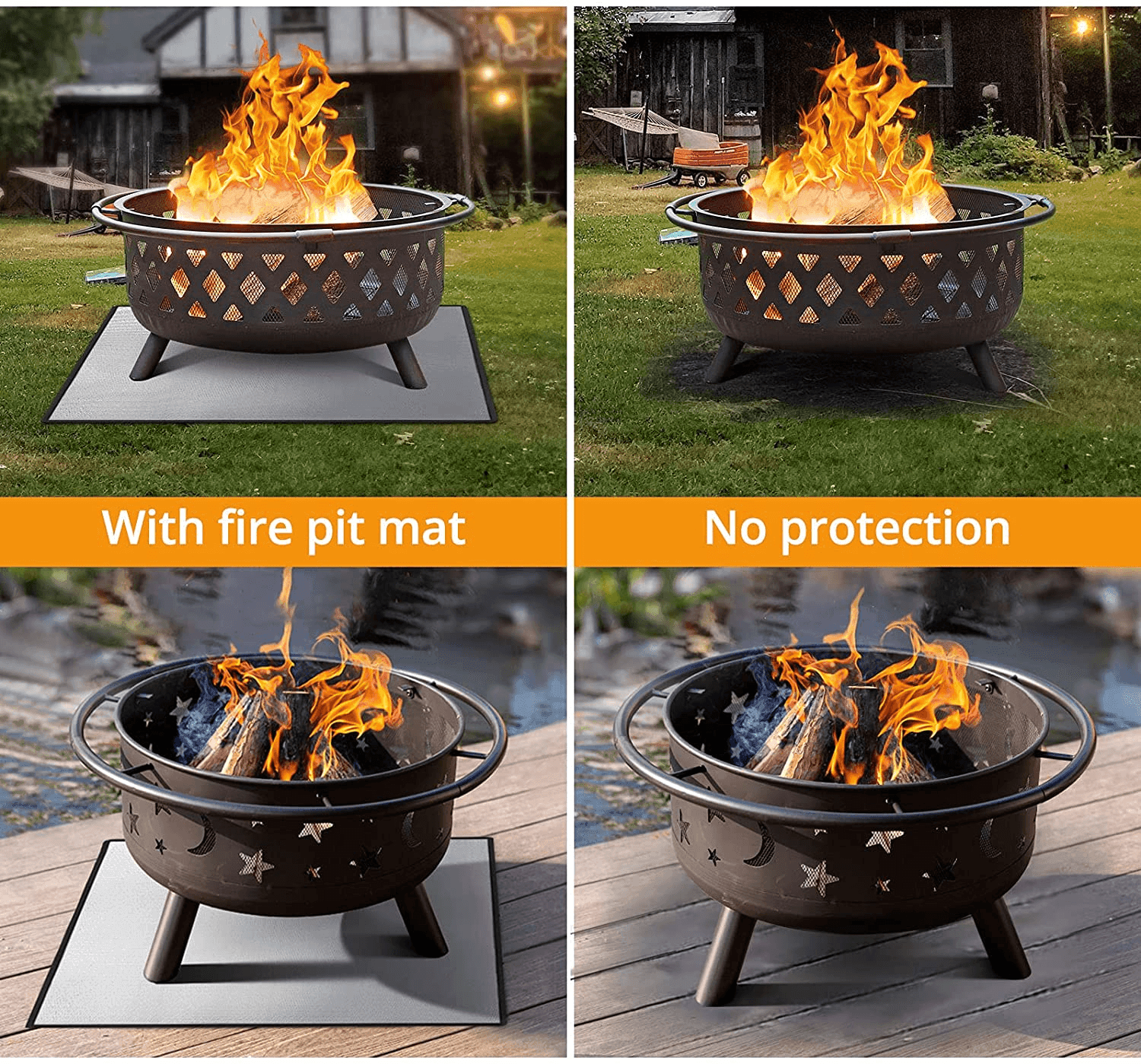 Square Fire Pit Mat Round, Rectangular Fire Pit, Fire Pit Pad Grill Mats Deck Protector FredCo