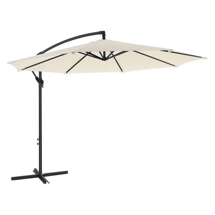 Standing Offset Patio Umbrella with Base Beige FredCo