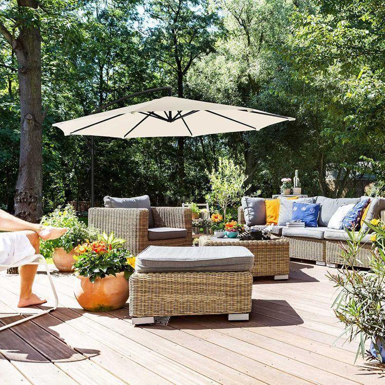 Standing Offset Patio Umbrella with Base Beige FredCo