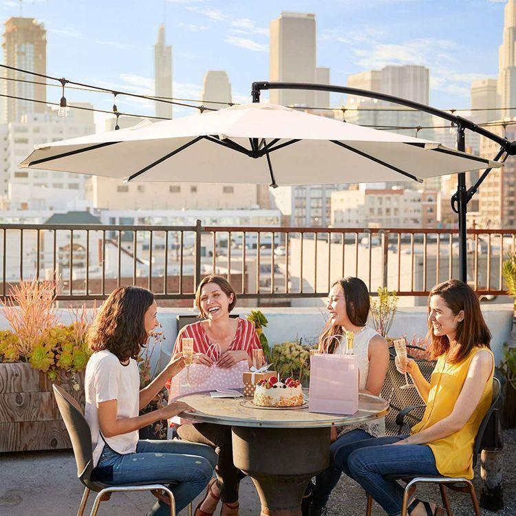 Standing Offset Patio Umbrella with Base Beige FredCo