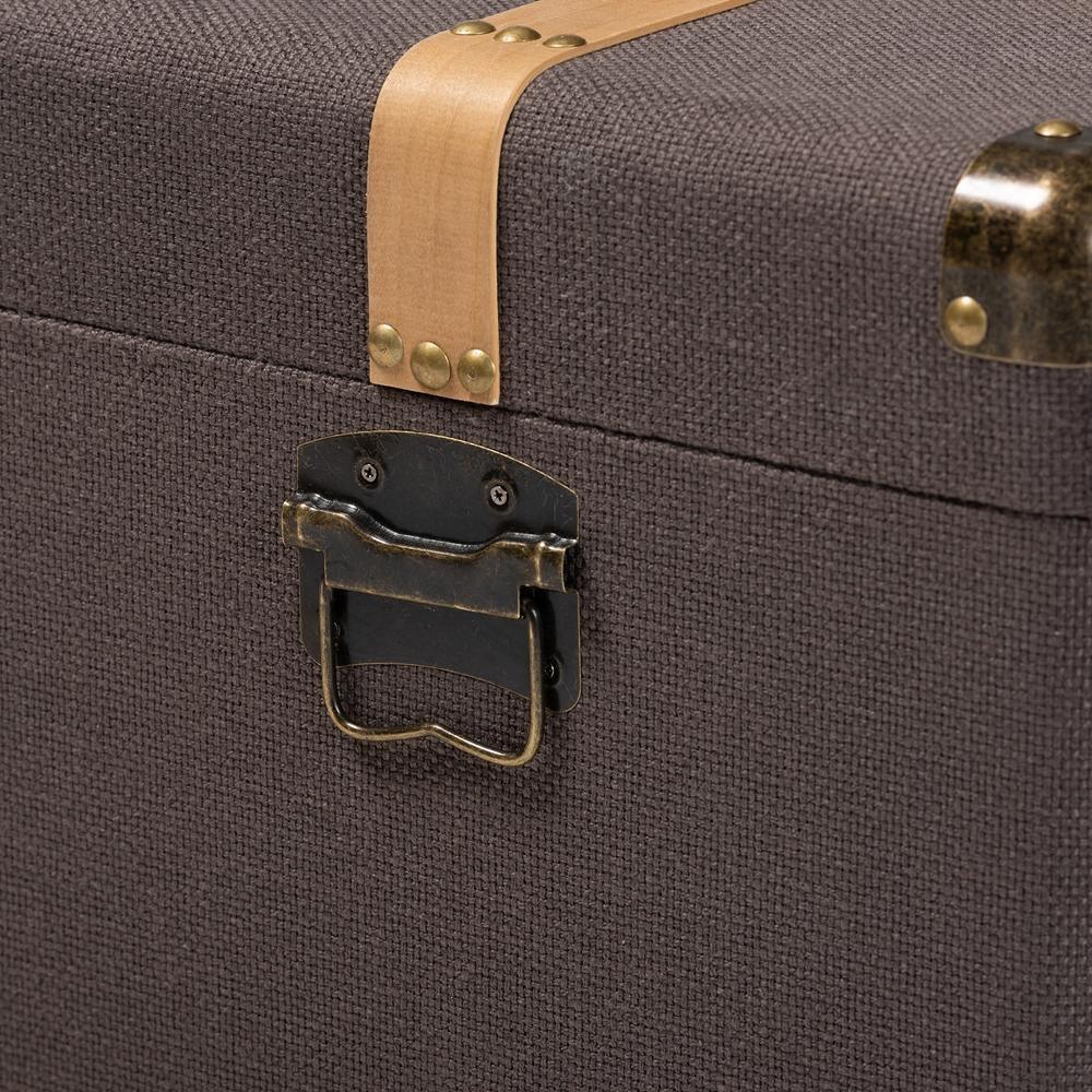 Stephen Modern and Contemporary Transitional Dark Brown Fabric Upholstered and Oak Brown Finished 2-Piece Storage Trunk Set FredCo