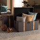 Stephen Modern and Contemporary Transitional Dark Brown Fabric Upholstered and Oak Brown Finished 2-Piece Storage Trunk Set FredCo
