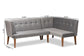 Stewart Mid-Century Modern Grey Velvet Upholstered and Walnut Brown Finished Wood 2-Piece Dining Nook Banquette Set FredCo