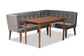 Stewart Mid-Century Modern Grey Velvet Upholstered and Walnut Brown Finished Wood 3-Piece Dining Nook Set FredCo