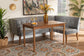 Stewart Mid-Century Modern Grey Velvet Upholstered and Walnut Brown Finished Wood 3-Piece Dining Nook Set FredCo