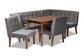 Stewart Mid-Century Modern Grey Velvet Upholstered and Walnut Brown Finished Wood 5-Piece Dining Set FredCo