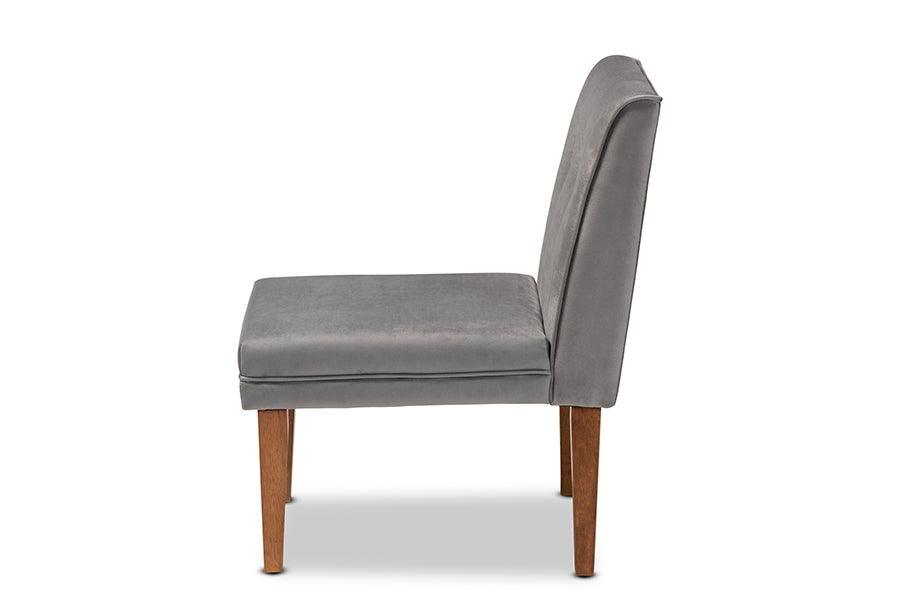 Stewart Mid-Century Modern Grey Velvet Upholstered and Walnut Brown Finished Wood Dining Chair FredCo