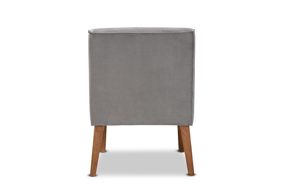 Stewart Mid-Century Modern Grey Velvet Upholstered and Walnut Brown Finished Wood Dining Chair FredCo