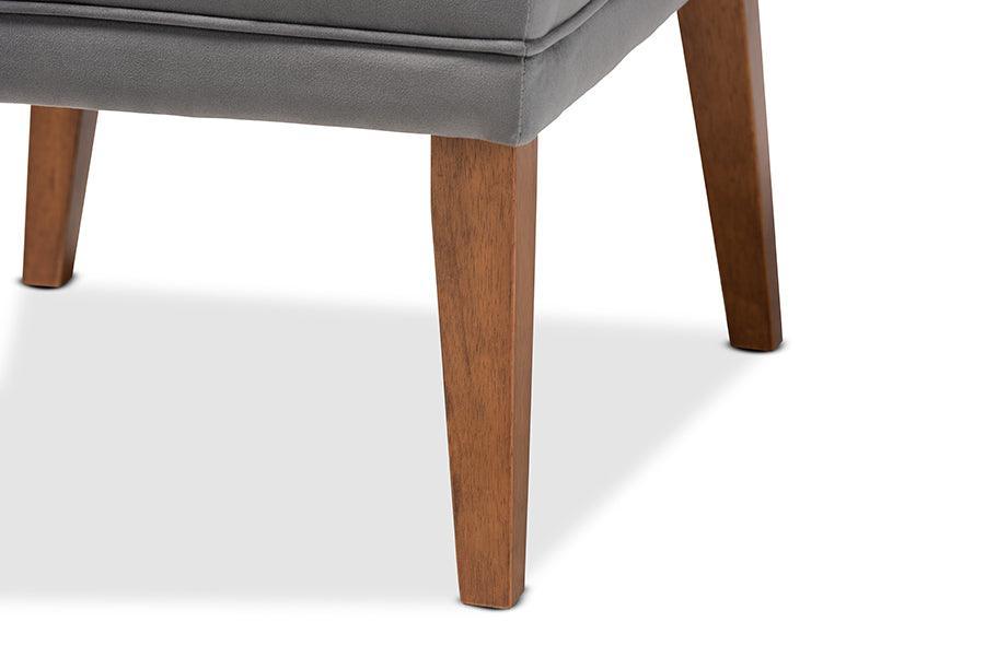 Stewart Mid-Century Modern Grey Velvet Upholstered and Walnut Brown Finished Wood Dining Chair FredCo