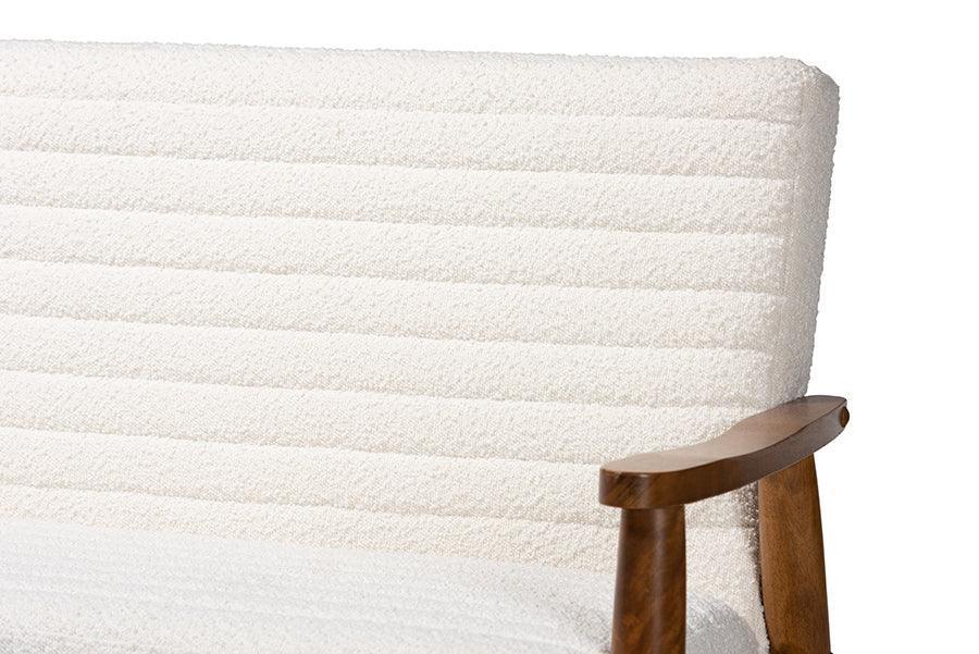 Stratton Mid-Century Modern Cream Boucle Fabric and Walnut Brown Finished Wood 3-Piece Living Room Set FredCo