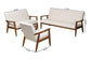 Stratton Mid-Century Modern Cream Boucle Fabric and Walnut Brown Finished Wood 3-Piece Living Room Set FredCo