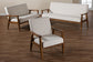 Stratton Mid-Century Modern Cream Boucle Fabric and Walnut Brown Finished Wood 3-Piece Living Room Set FredCo