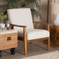 Stratton Mid-Century Modern Cream Boucle Fabric and Walnut Brown Finished Wood Armchair FredCo