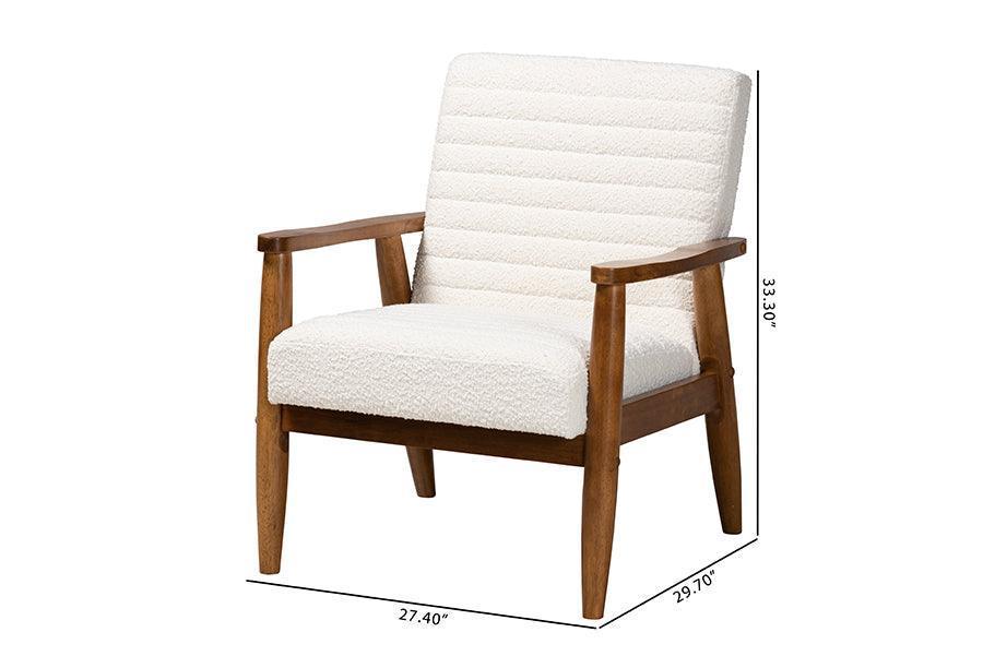 Stratton Mid-Century Modern Cream Boucle Fabric and Walnut Brown Finished Wood Armchair FredCo
