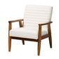 Stratton Mid-Century Modern Cream Boucle Fabric and Walnut Brown Finished Wood Armchair FredCo