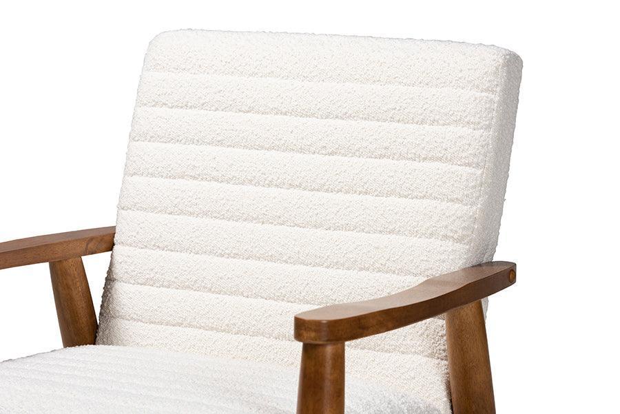 Stratton Mid-Century Modern Cream Boucle Fabric and Walnut Brown Finished Wood Armchair FredCo